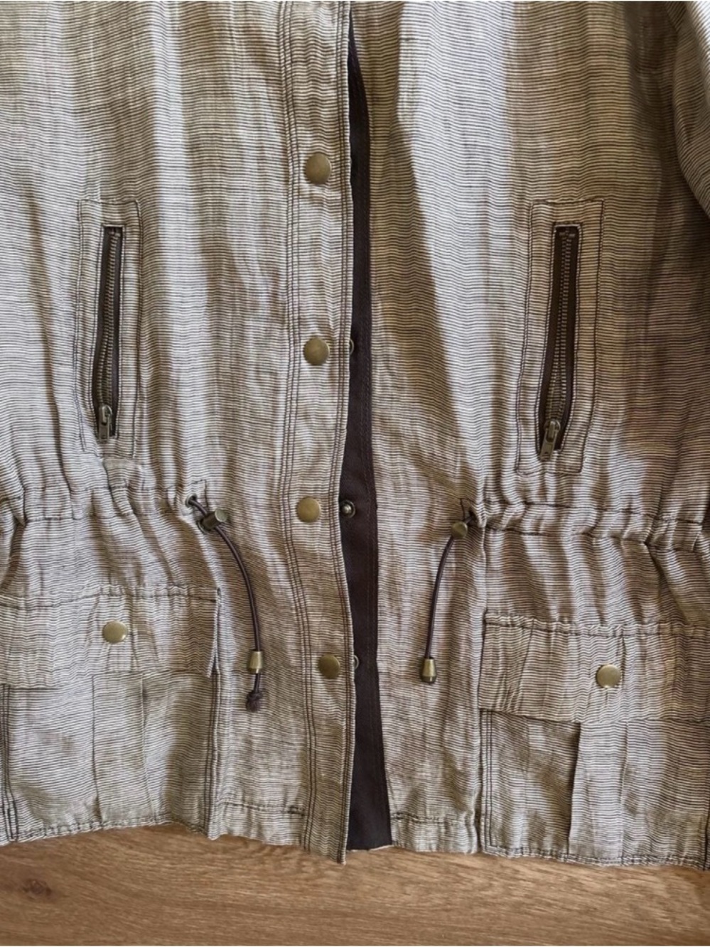 Chico's 100% Linen, Light Taupe Utility Drawstring Jacket - Picture 5 of 6